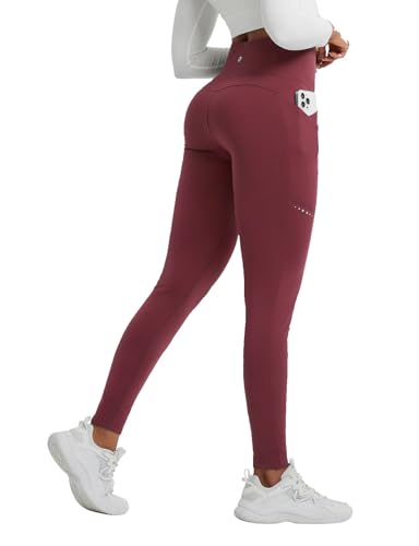 baleaf Damen Thermo Leggings gefütterte Winter Hose mit Teddy Fleece high Waist Winter wasserdichte Sporthose Weinrot S von baleaf