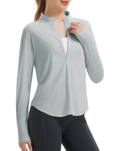 baleaf Damen UPF 50+ 1/4 Reißverschluss Sonnenschutz Langarm Wanderoberteile Leicht und schnell trocken Grau M von baleaf