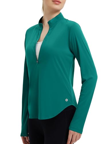 baleaf Damen UPF 50+ 1/4 Reißverschluss Sonnenschutz Langarm Wanderoberteile Leicht und schnell trocken Türkis XL von baleaf