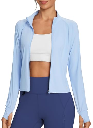 baleaf Damen UPF 50+ Shirt mit Kapuze Sonnenschutz Langarm Shirt Kapuzenjacke mit Reißverschluss Blau XL von baleaf