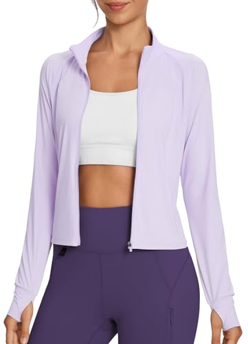 baleaf Damen UPF 50+ Shirt mit Kapuze Sonnenschutz Langarm Shirt Kapuzenjacke mit Reißverschluss Lila XL von baleaf