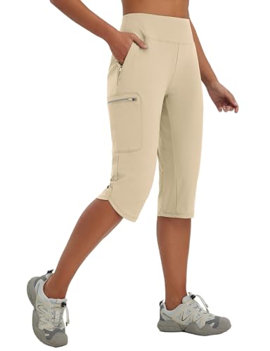 baleaf Damen Wanderhose Cargohose Atmungsaktiv Elastische Outdoorhose Trekkinghose Schnelltrockend Leicht mit Reißverschlusstasche Khaki L von baleaf