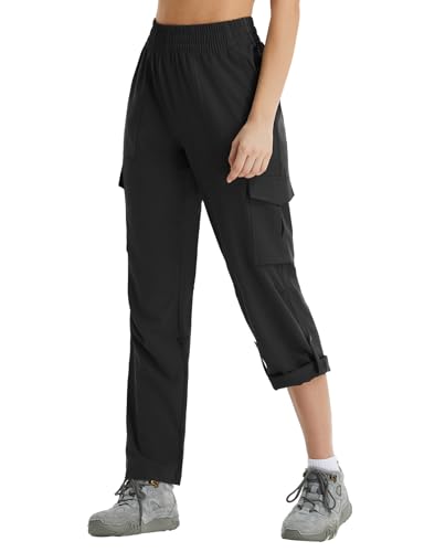 baleaf Damen Wanderhose Outdoorhose Capri Cargohose Wasserabweisend Campinghose Trekkinghose Schwarz L von baleaf