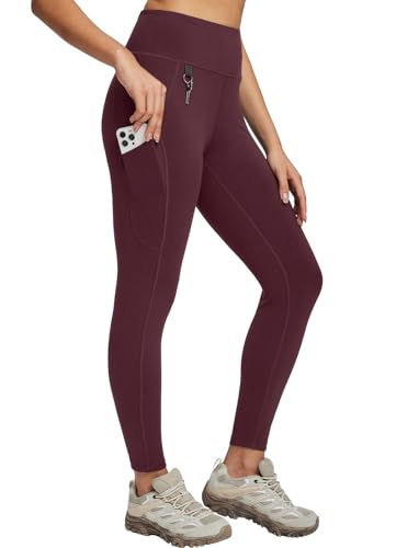 baleaf Damen Wanderhose Sport Leggings mit 3 Taschen Outdoorhose Trekkinghose Cargohose Schnelltrocknend UPF 50+ Weinrot XS von baleaf