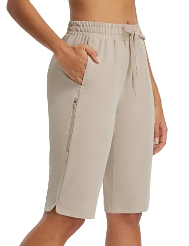 baleaf Damen Wandershorts 13 Zoll Outdoorshorts Wasserabweisend mit Reißverschluss Tasche Khaki L von baleaf