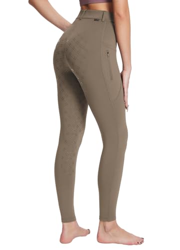 baleaf Damen Winter-Reithose Fleece-Reithose Vollbesatz Reithose Reißverschluss-Taschen Leggings Braun L von baleaf