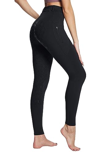 baleaf Damen Winter-Reithose Fleece-Reithose Vollbesatz Reithose Reißverschluss-Taschen Leggings Schwarz M von baleaf