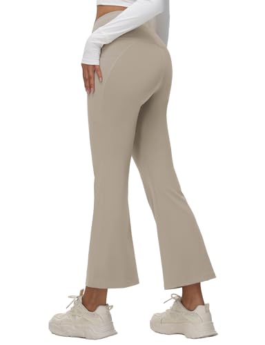 baleaf Damen Yogahose Hohe Taille Schlaghose mit Taschen Bootcut Flared Leggings High Waist Jogginghose Jazzpants Sporthose Braun-27'' M von baleaf