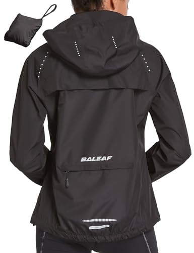 baleaf Fahrradjacke Damen Regenjacke Wasserdicht Atmungsaktiv Wanderjacke Windbreaker Sommerjacke Outdoor Jacken Leichte Windjacke Trekking Regenjacke Radjacke Schwarz 3XL von baleaf