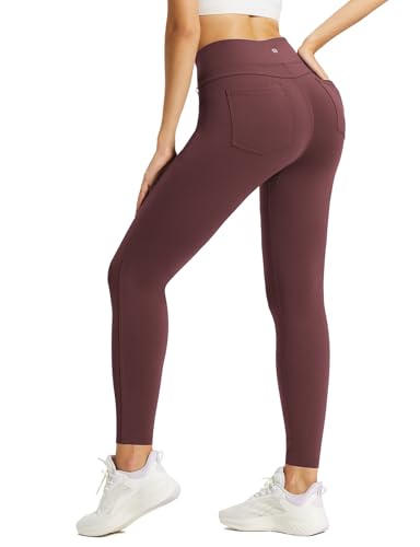 baleaf Fleece gefütterte Leggings Frauen thermische warme hohe Taille Tummy Control Workout Laufhosen mit Taschen Jeggings rot XL von baleaf