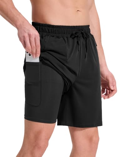baleaf Herren 7" Badehose Schnelltrocknende Badeshorts UPF50+ Strandhose für Sonnenschutz Swimmingshorts mit Tasche Schwarz L von baleaf
