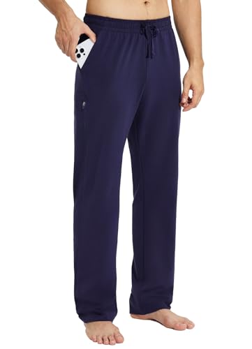 baleaf Herren Breite Jogginghose Baumwolle Freizeithose Gerades Bein Sporthose Herren Lang Yogahose Klassische Trainingshose mit Taschen Marineblau S von baleaf