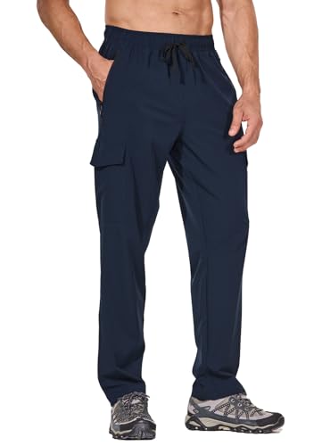 baleaf Herren Cargohose Wanderhose Jogginghose mit Reißverschlusstaschen Wasserabweisend Schnell Trocknend UPF50+ Hosen Blau M von baleaf