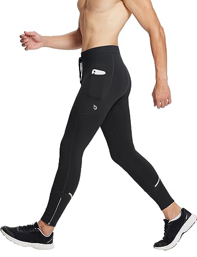 baleaf Herren Fleece gefütterte Thermohose Radlerhose wasserdichte Laufhose mit Taschen Kaltes Wetter Wanderstrumpfhosen Schwarz 3XL von baleaf
