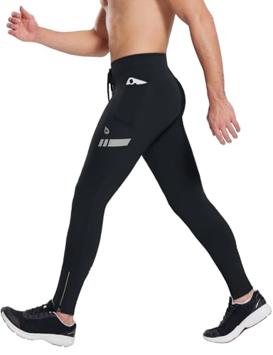 baleaf Herren Fleece gefütterte Thermohose Radlerhose wasserdichte Laufhose mit Taschen Kaltes Wetter Wanderstrumpfhosen Schwarz S von baleaf