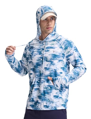 baleaf Herren Kapuzenpullover Sommer Rashguard Langarm Schnelltrocknendes Schwimmshirts UPF 50+ Kapuzenpullover Shirt UV Pullover Langarm Blau XXL von baleaf