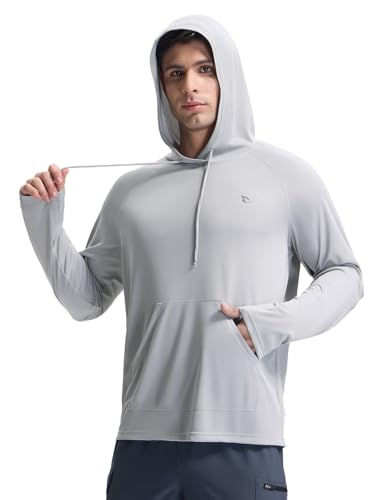 baleaf Herren Kapuzenpullover Sommer Rashguard Langarm Schnelltrocknendes Schwimmshirts UPF 50+ Kapuzenpullover Shirt UV Pullover Langarm Grau L von baleaf