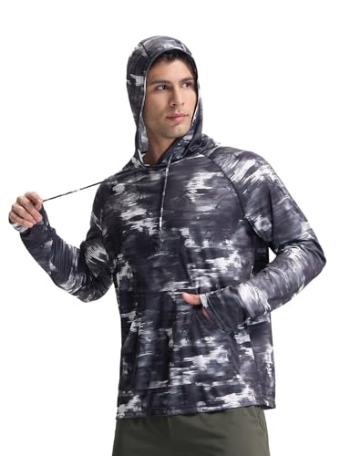 baleaf Herren Kapuzenpullover Sommer Rashguard Langarm Schnelltrocknendes Schwimmshirts UPF 50+ Kapuzenpullover Shirt UV Pullover Langarm Schwarz XXL von baleaf