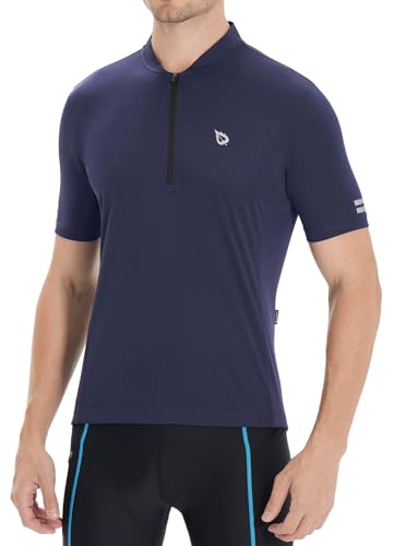 baleaf Herren Radfahren Trikot Kurzarm Reißverschluss Fahrrad Trikots Radfahren Shirts Straße Tops 4 Taschen UPF 50+ Marineblau L von baleaf