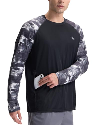 baleaf Herren Rash Guard Langarm Shirt UPF50+ Sonnenschutz Lange Ärmel Schnell trocknendes Sport Langarm T-Shirt Schwarz L von baleaf