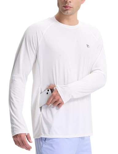 baleaf Herren Rash Guard Langarm Shirt UPF50+ Sonnenschutz Lange Ärmel Schnell trocknendes Sport Langarm T-Shirt Weiß L von baleaf