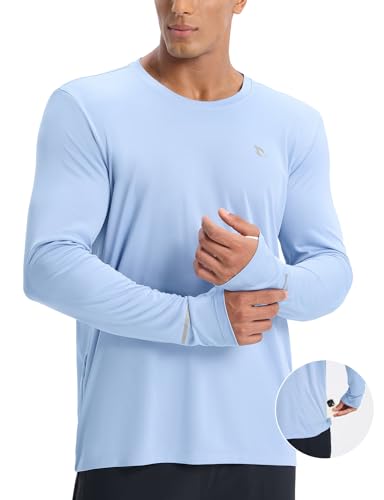 baleaf Herren Sonnenschutz UPF 50+ Shirts Langarm-Radfahren Jersey Reißverschluss Tasche Workout Sportlich Laufen Hellblau M von baleaf
