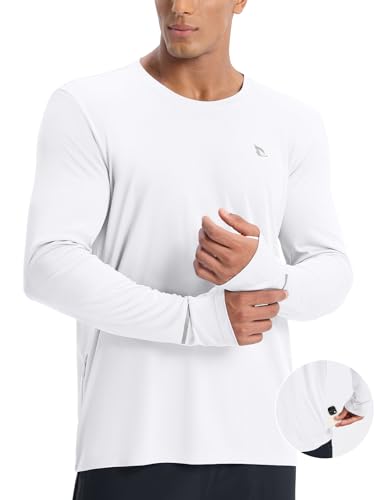 baleaf Herren Sonnenschutz UPF 50+ Shirts Langarm Radsport Jersey Reißverschluss Tasche Workout Sportlich Laufen Weiß 2XL von baleaf