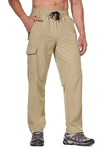 baleaf Herren Wanderhose Cargo Quick Dry Wasserdicht Elastischer Bund gerades Bein Leichtgewicht UPF50+ Khaki XL von baleaf