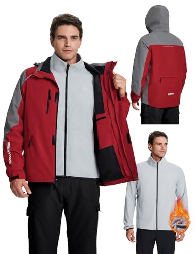 baleaf Herren Wasserdicht Warme Fleece Gefüttert Regenjacke Fahrradjacken Winddicht Windbreaker Outdoorjacke Wandern Rot L von baleaf