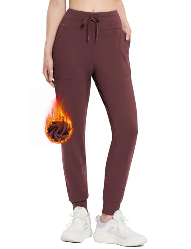 baleaf Jogginghose Damen Laufhose lang Winter Trainingshose wasserabweisend Sporthose Warm Freizeithose Winter Sweatpants mit Taschen Rot M von baleaf
