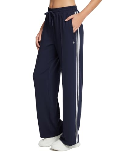 baleaf Jogginghose Damen Sommer, High Waist Sport Lang Baggg mit Taschen Leichte Sweatpants Yoga Training Freizeit Blau S von baleaf