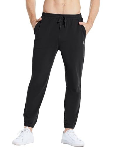 baleaf Jogginghose Herren 27" Baumwolle Sweathose Lange Atmungsaktiv Sporthose Yogahose Jogger Trainingshose mit Taschen Schwarz XXL von baleaf