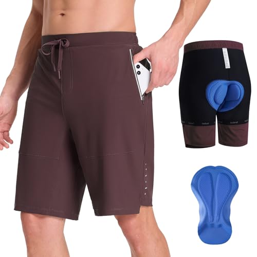 baleaf MTB Radlerhose Herren mit Taschen Sommer Shorts Gepolsterte Radhose 2 in 1 Mountainbike Cycle Sport 9 Inch Dunkelbraun L von baleaf