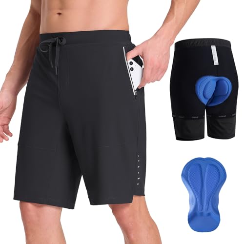 baleaf MTB Radlerhose Herren mit Taschen Sommer Shorts Gepolsterte Radhose 2 in 1 Mountainbike Cycle Sport 9 Inch Schwarz L von baleaf