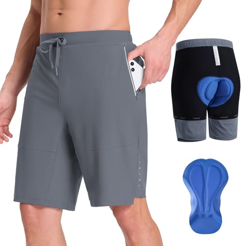 baleaf MTB Radlerhose Herren mit Taschen Sommer Shorts Gepolsterte Radhose 2 in 1 Mountainbike Cycle Sport 9 Inch Dunkelgrau S von baleaf