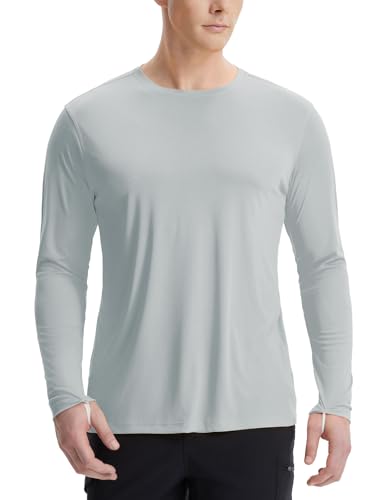 baleaf Rashguard Herren Langarm Shirt UPF 50+ Schwimmshirt T Shirt Sportshirt Schnelltrocknend Atmungsaktiv Wassersport UV Shirt für Männer Hellgrau M von baleaf