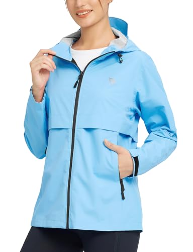 baleaf Regenjacke Damen Wasserdicht Atmungsaktiv Wanderjacke Leichte Jacke mit Kapuze Funktionsjacke Windbreaker Übergangsjacke Hellblau L von baleaf
