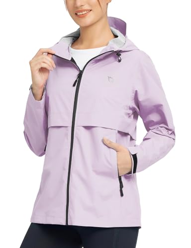 baleaf Regenjacke Damen Wasserdicht Atmungsaktiv Wanderjacke Leichte Jacke mit Kapuze Funktionsjacke Windbreaker Übergangsjacke Lila S von baleaf