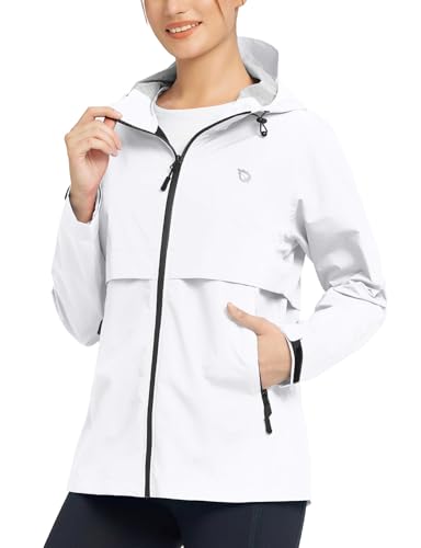 baleaf Regenjacke Damen Wasserdicht Atmungsaktiv Wanderjacke Leichte Jacke mit Kapuze Funktionsjacke Windbreaker Übergangsjacke Weiß M von baleaf