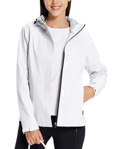 baleaf Regenjacke Damen Wasserdicht Atmungsaktiv Wanderjacke Outdoorjacke Leichte Damen Jacke mit Kapuze Funktionsjacke Übergangsjacke Windbreaker Weiß XS von baleaf