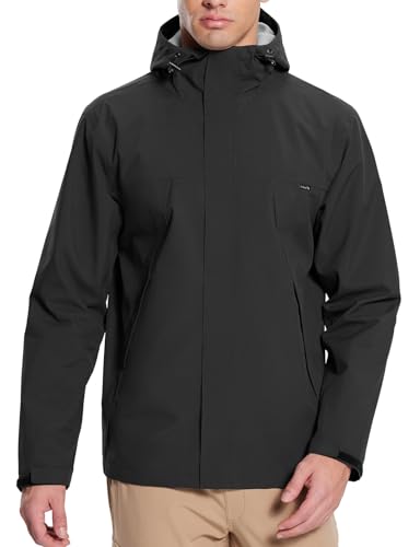 baleaf Regenjacke Herren Wasserdicht Atmungsaktiv Wanderjacke Outdoorjacke Leichte Herren Jacke mit Kapuze Funktionsjacke Übergangsjacke Windbreaker Schwarz S von baleaf