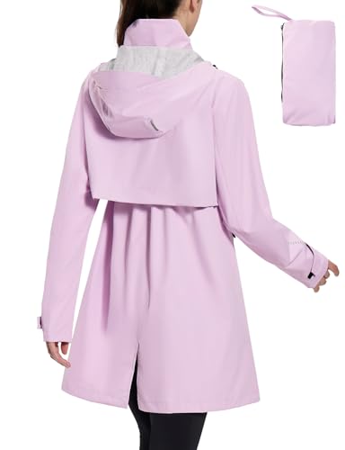 baleaf Regenmantel Damen Lang Wasserdicht Regenjacke Trenchcoat mit Taschen Windbreaker Leicht Regenponcho Packbare Funktionsjacke Raincoat Wandermäntel Lila M von baleaf