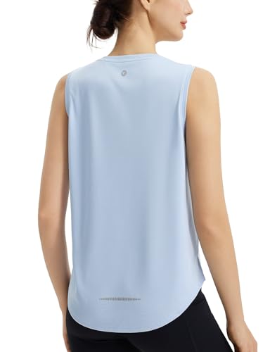 baleaf Sportshirt Damen Kurzarm Sport Top Atmungsaktiv Laufshirt Lang Gym Shirts Loose Fit Tennis Running Sports UPF 50+ Hellblau L von baleaf