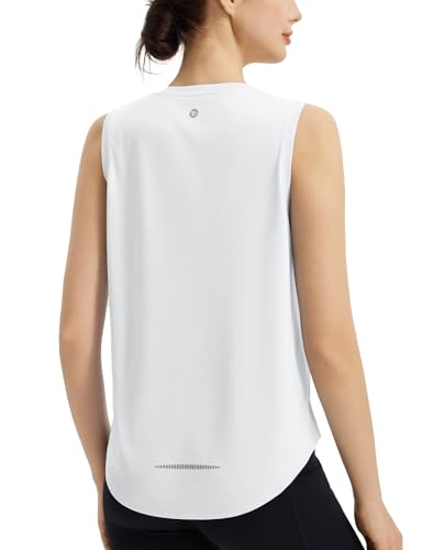 baleaf Sportshirt Damen Kurzarm Sport Top Atmungsaktiv Laufshirt Lang Gym Shirts Loose Fit Tennis Running Sports UPF 50+ Weiß M von baleaf