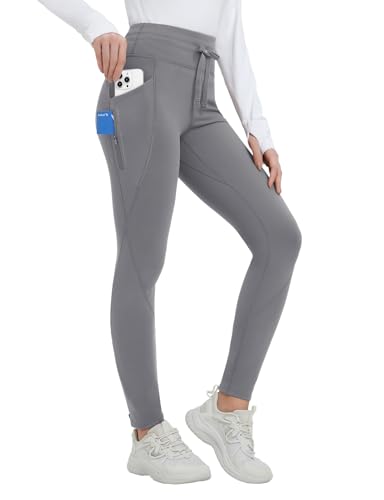 baleaf Thermo Leggings Damen Fleece gefütterte Hose Taille Wasserdicht Thermal Winter Knöchel Zip Ski Wandern Hose mit Tasche Grau M von baleaf