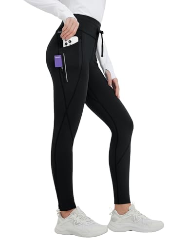 baleaf Thermo Leggings Damen Fleece gefütterte Hose Taille Wasserdicht Thermal Winter Knöchel Zip Ski Wandern Hose mit Tasche Schwarz XS von baleaf
