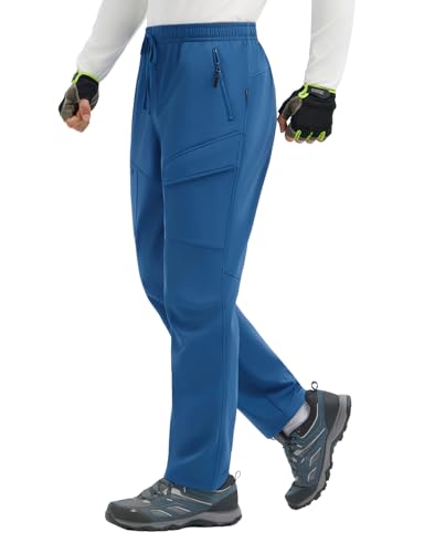 baleaf Wanderhose Herren Thermohose Softshellhose Wasserabweisend Cargohose Outdoorhose Trekkinghose Skihose MTB Hose Lang Fahrradhose Winter Blau L von baleaf