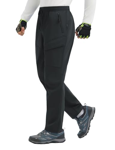 baleaf Wanderhose Herren Thermohose Softshellhose Wasserabweisend Cargohose Outdoorhose Trekkinghose Skihose MTB Hose Lang Fahrradhose Winter Schwarz XXL von baleaf