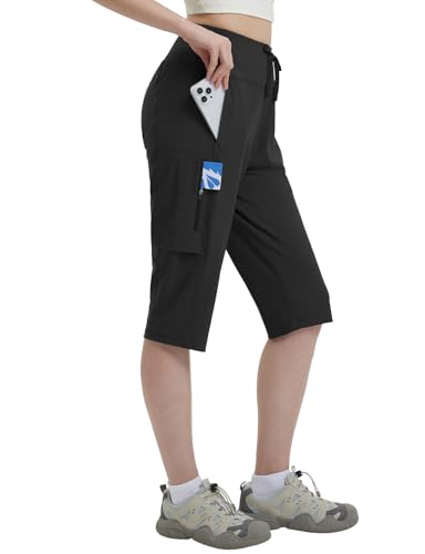 baleaf Wandershorts Damen 15 Zoll Outdoorshorts Kurz Bermudashorts Schnelltrocknend Damen Shorts Schwarz XL von baleaf