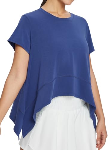 baleaf Workout Tops Damen Kurzarm Flowy Laufen Athletische Shirts Schnell Dry Soft Loose Fit Rundhals Gym Yoga Tees Blau L von baleaf